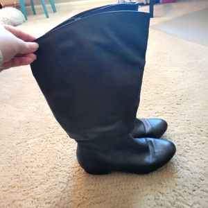 Size 7 Wide Calf Black Leather Knee High Boots